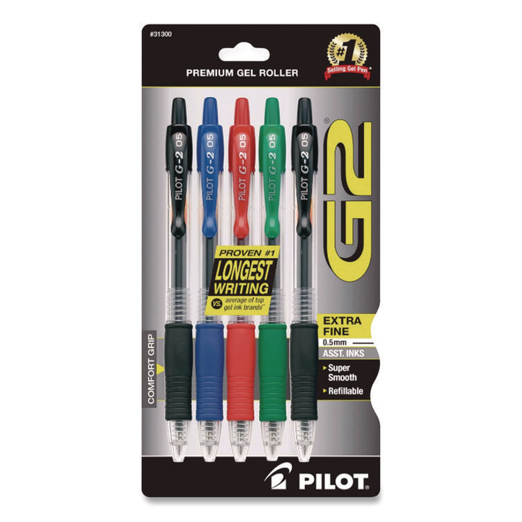 G2 Premium Gel Pen, Retractable, Extra-Fine 0.5 mm, Assorted Ink and Barrel Colors, 5/Pack