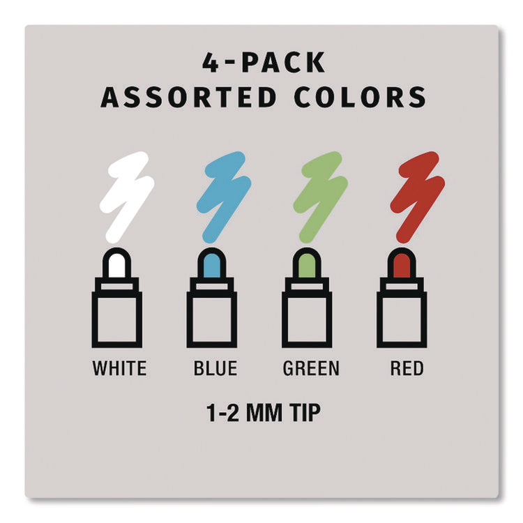 Liquid Chalk Markers, Fine Bullet Tip, Assorted Colors, 4/Pack