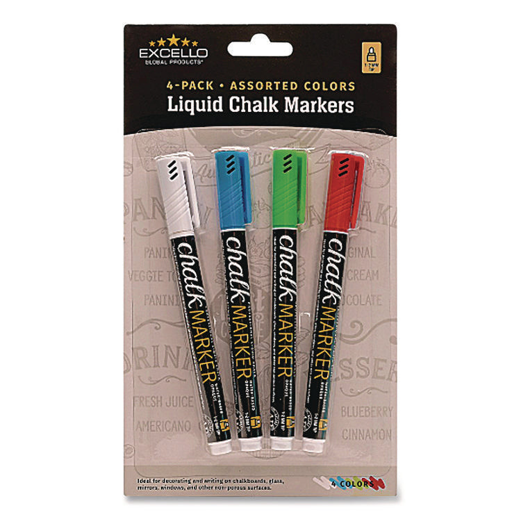 Liquid Chalk Markers, Fine Bullet Tip, Assorted Colors, 4/Pack