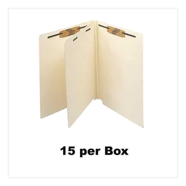 Heavy-Duty End Tab Classification Folders, 2" Expansion, 1 Divider, 4 Fasteners, Letter Size, Manila, 25/Box