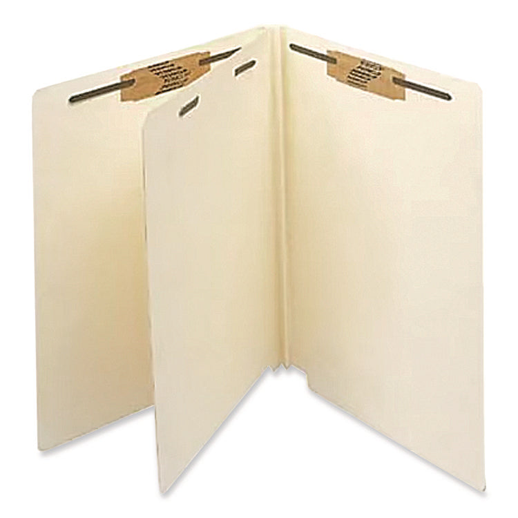 Heavy-Duty End Tab Classification Folders, 2" Expansion, 1 Divider, 4 Fasteners, Letter Size, Manila, 25/Box