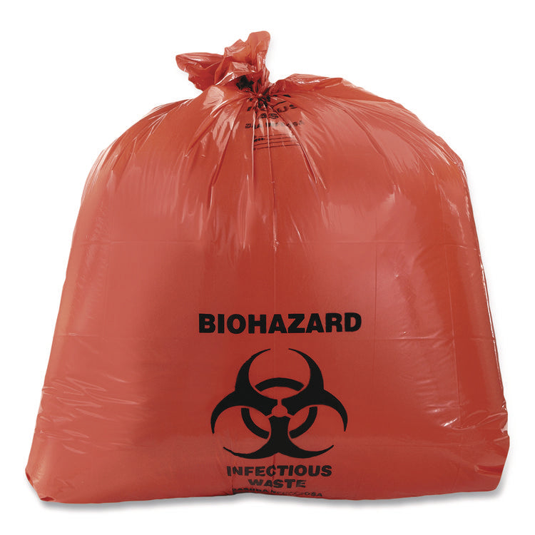 Healthcare Pre-Printed High-Density Can Liners, Biohazard: Infectious Waste, 45 gal, 16 mic, 40 x 48, Red, Flat Pack, 250/CT