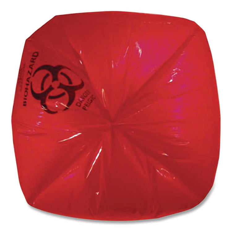 Healthcare Pre-Printed High-Density Can Liners, Biohazard: Infectious Waste, 45 gal, 16 mic, 40 x 48, Red, Flat Pack, 250/CT