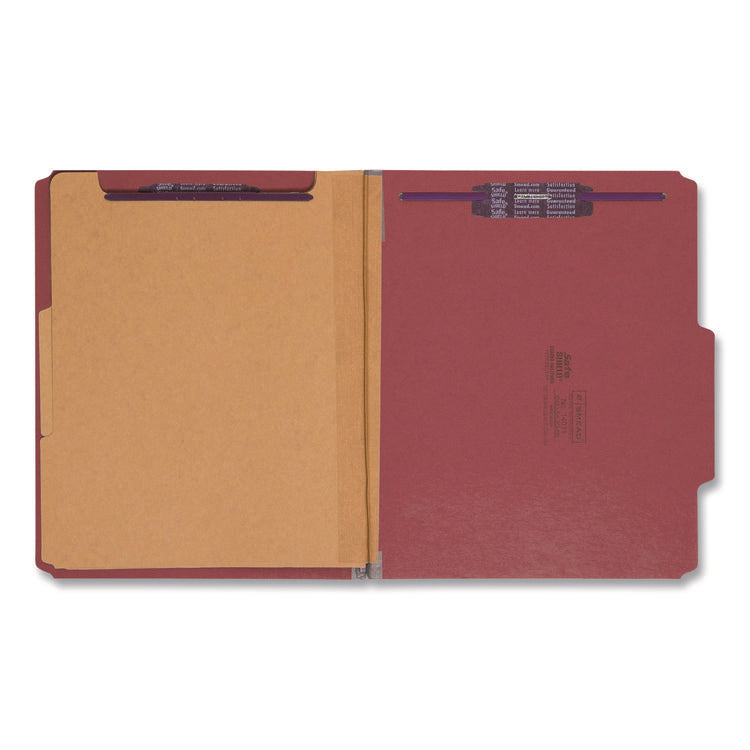 Six-Section Pressboard Top Tab Classification Folders, Six SafeSHIELD Fasteners, 2 Dividers, Letter Size, Bright Red, 10/Box
