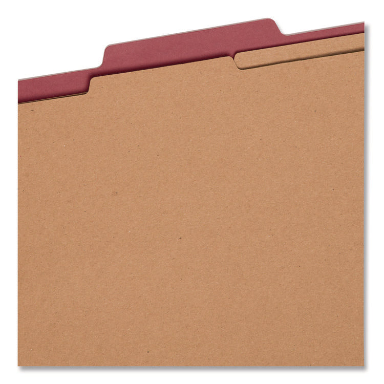 Six-Section Pressboard Top Tab Classification Folders, Six SafeSHIELD Fasteners, 2 Dividers, Letter Size, Bright Red, 10/Box