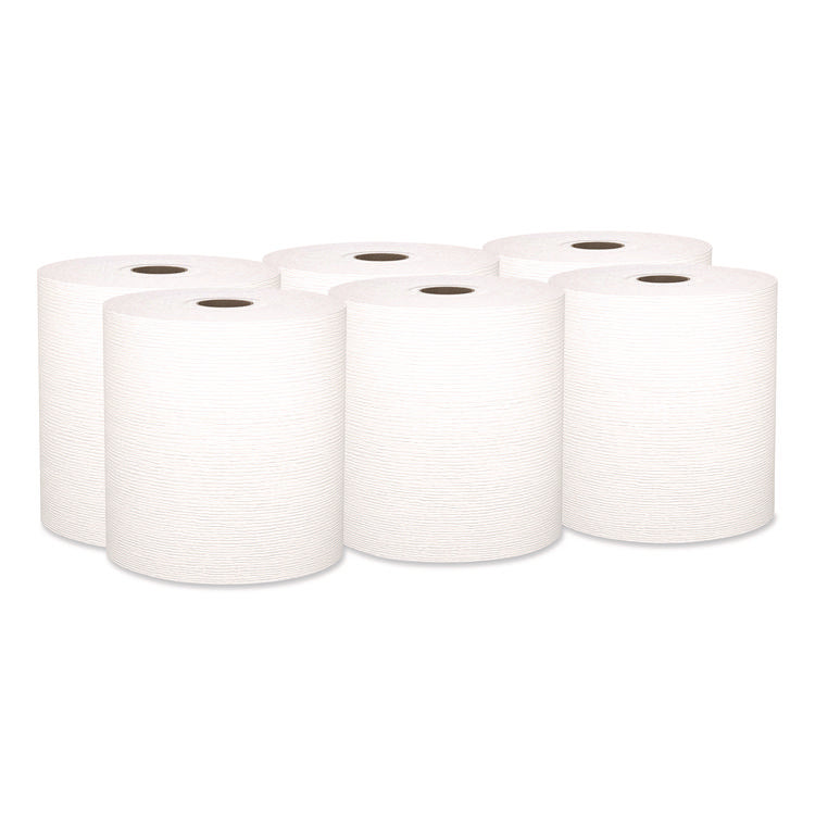 Hard Roll Paper Towels with Premium Absorbency Pockets, 1-Ply, 8" x 600 ft, 1.75" Core, White, 6 Rolls/Carton