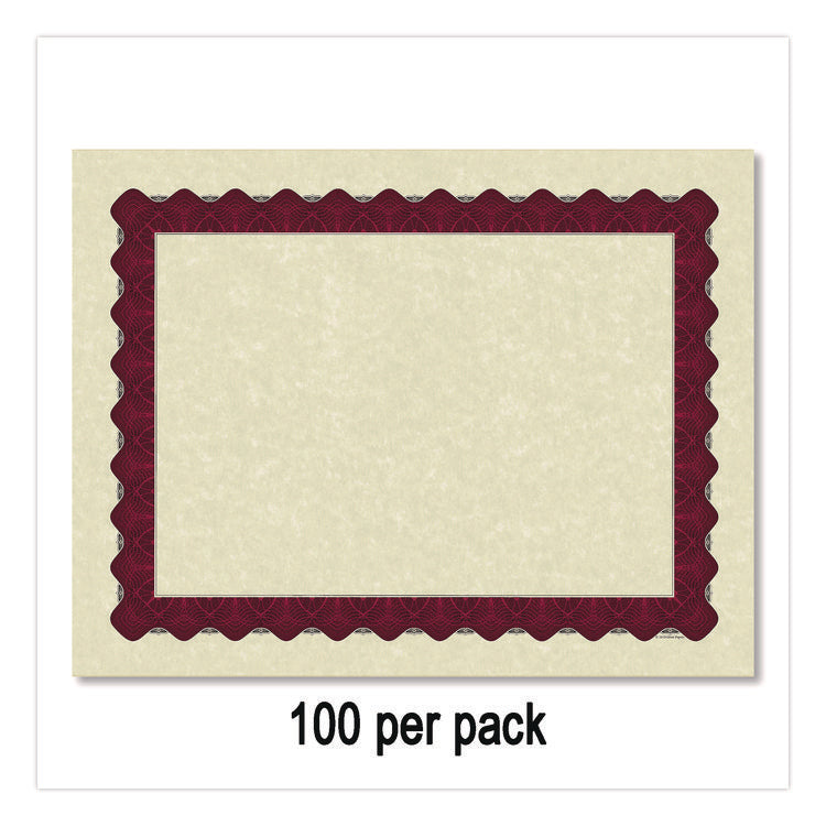 Metallic Border Certificates, 11 X 8.5, Ivory/red With Red Border, 100/pack