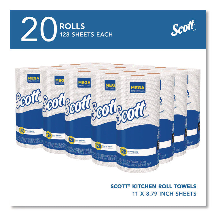 Kitchen Roll Towels, 1-Ply, 11 x 8.75, White, 128/Roll, 20 Rolls/Carton