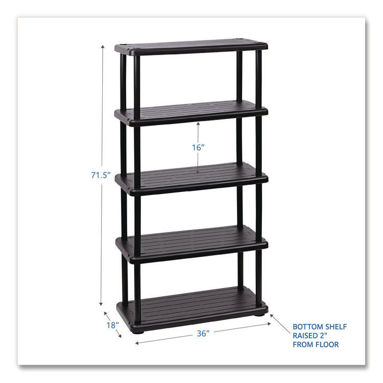 Rough n Ready Open Storage System, Five-Shelf, Blow-Molded HDPE, 36w x 18d x 74h, Black