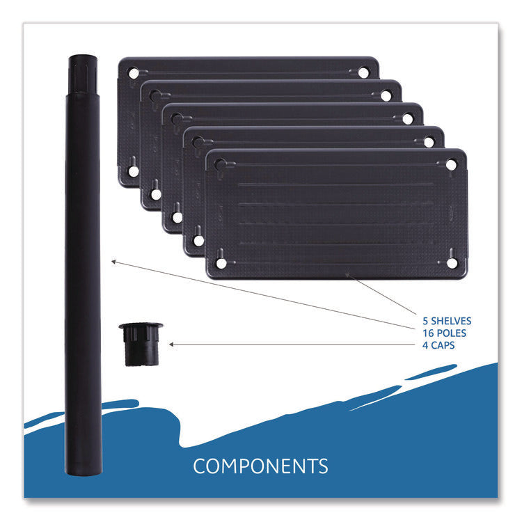 Rough n Ready Open Storage System, Five-Shelf, Blow-Molded HDPE, 36w x 18d x 74h, Black