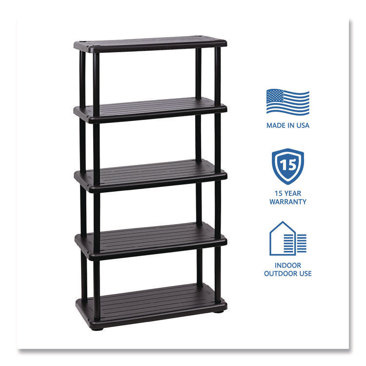 Rough n Ready Open Storage System, Five-Shelf, Blow-Molded HDPE, 36w x 18d x 74h, Black
