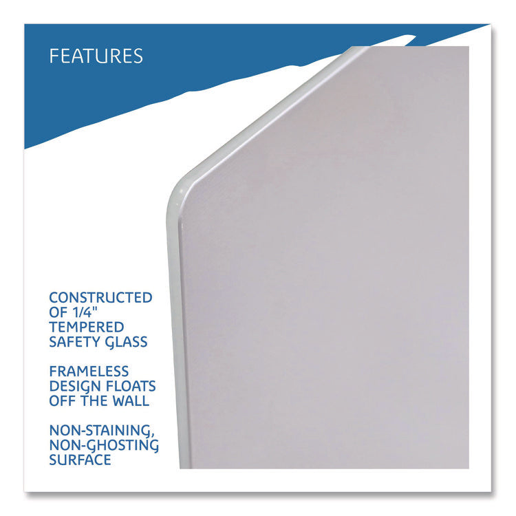 Clarity Glass Dry Erase Board with Aluminum Trim, 72" x 36", White Surface, Satin Aluminum Frame