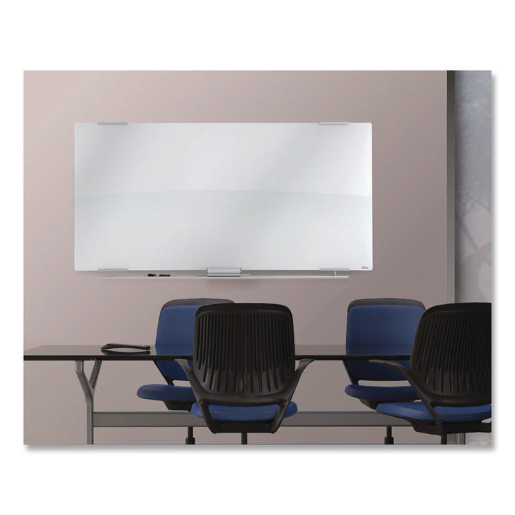 Clarity Glass Dry Erase Board with Aluminum Trim, 72" x 36", White Surface, Satin Aluminum Frame