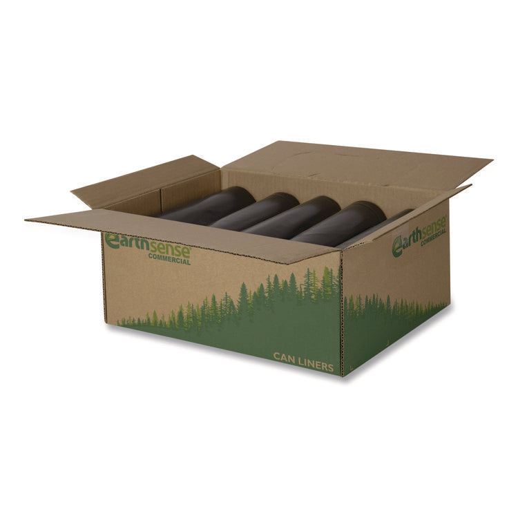 Linear Low Density Recycled Can Liners, 45 gal, 2 mil, 40" x 46", Black, 10 Bags/Roll, 10 Rolls/Carton