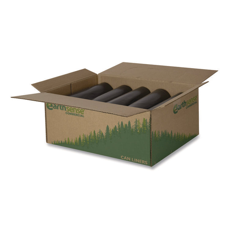 Linear Low Density Recycled Can Liners, 45 gal, 1.25 mil, 40" x 46", Black, 10 Bags/Roll, 10 Rolls/Carton