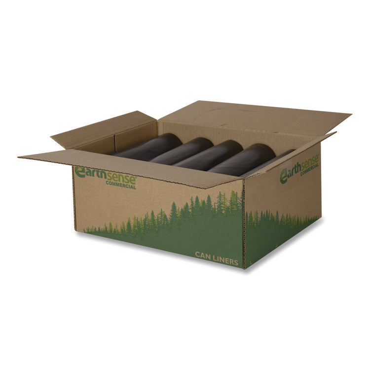 Linear Low Density Recycled Can Liners, 45 gal, 1.65 mil, 40" x 46", Black, 10 Bags/Roll, 10 Rolls/Carton