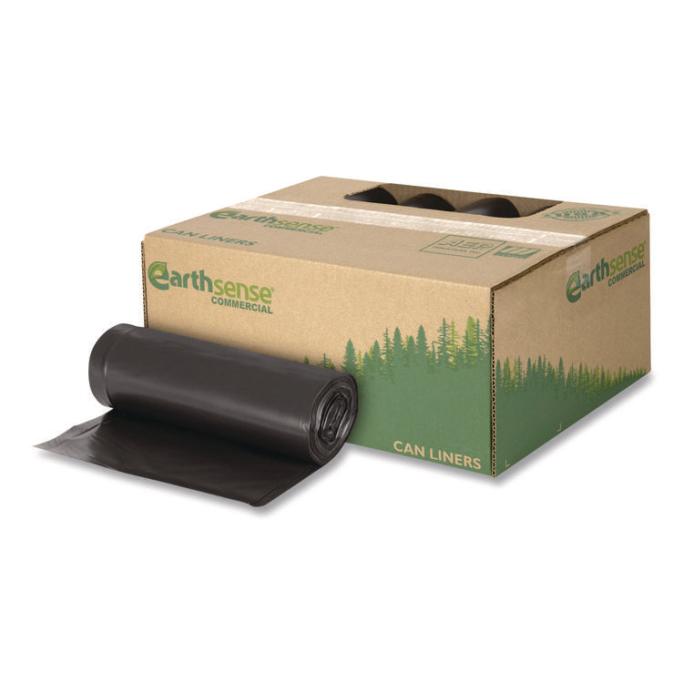 Linear Low Density Recycled Can Liners, 60 gal, 2 mil, 38" x 58", Black, 10 Bags/Roll, 10 Rolls/Carton
