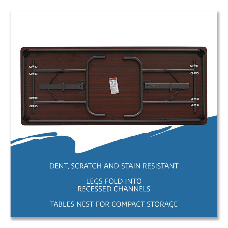 OfficeWorks Commercial Wood-Laminate Folding Table, Rectangular, 72" x 30" x 29", Mahogany