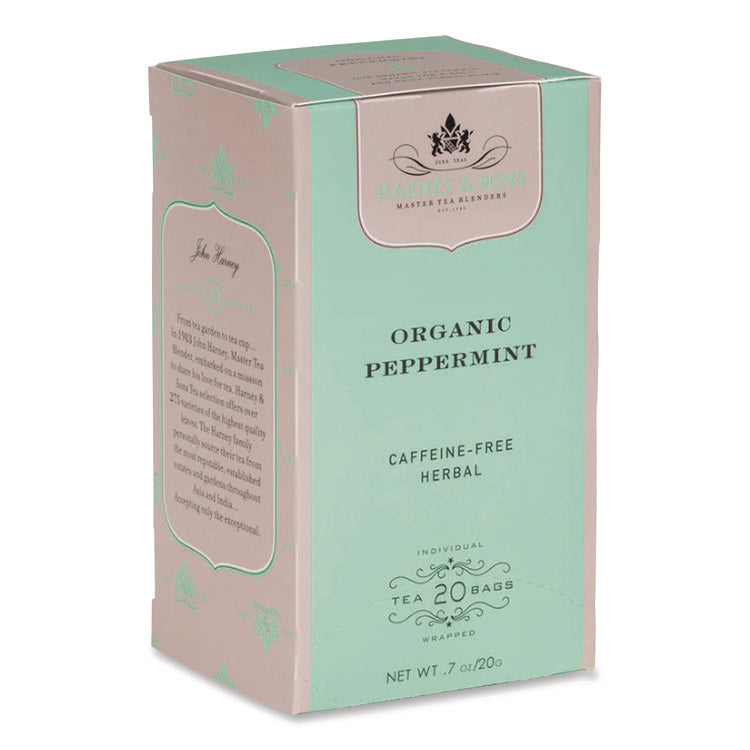 Premium Tea, Organic Peppermint Herbal Tea, Individually Wrapped Tea Bags, 20/box