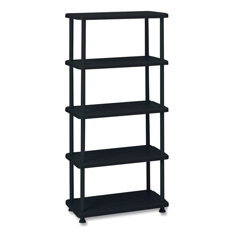 Rough n Ready Open Storage System, Five-Shelf, Blow-Molded HDPE, 36w x 18d x 74h, Black