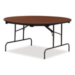 OfficeWorks Wood Folding Table, Round, 60" x 29", Mahogany Top, Gray Base