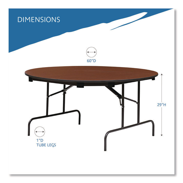 OfficeWorks Wood Folding Table, Round, 60" x 29", Mahogany Top, Gray Base