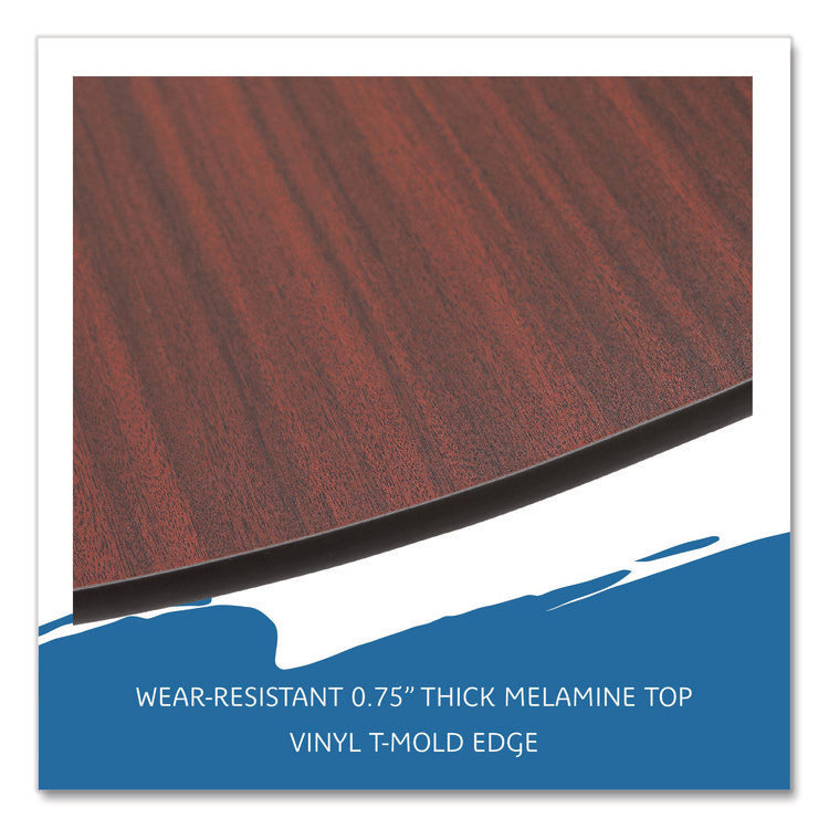 OfficeWorks Wood Folding Table, Round, 60" x 29", Mahogany Top, Gray Base