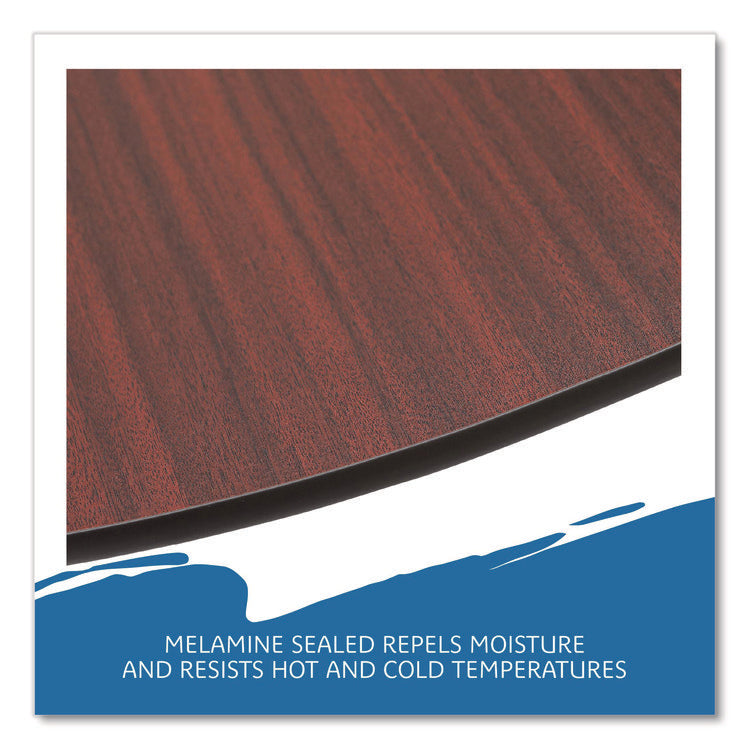 OfficeWorks Wood Folding Table, Round, 60" x 29", Mahogany Top, Gray Base