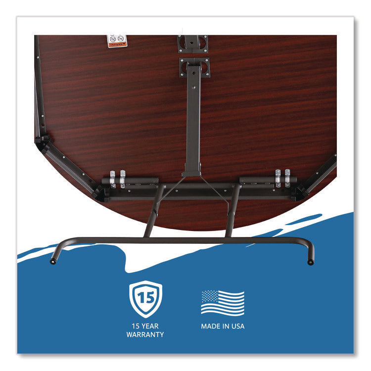 OfficeWorks Wood Folding Table, Round, 60" x 29", Mahogany Top, Gray Base