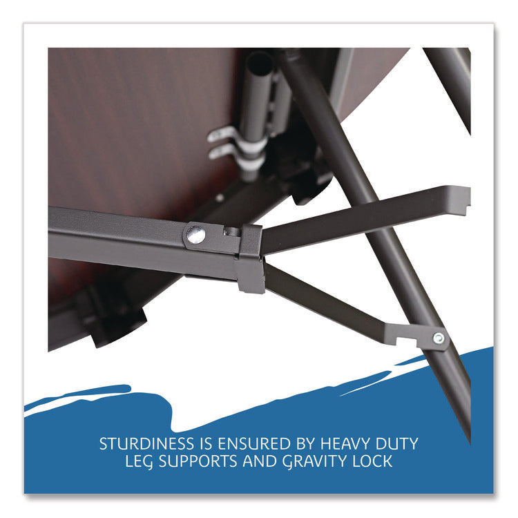 OfficeWorks Wood Folding Table, Round, 60" x 29", Mahogany Top, Gray Base