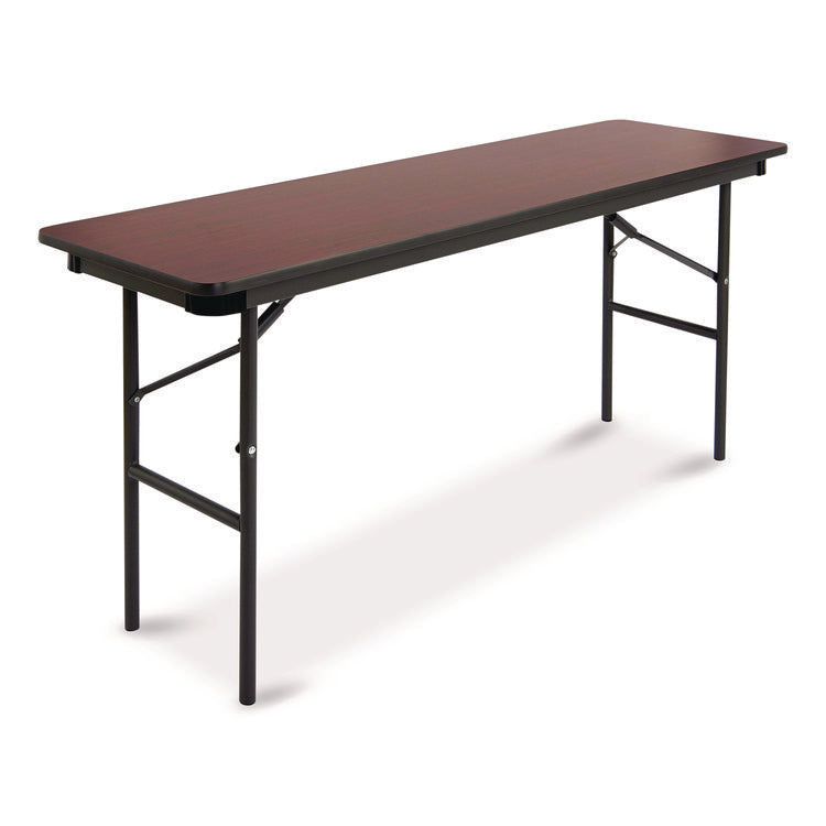 OfficeWorks Commercial Wood-Laminate Folding Table, Rectangular, 60" x 18" x 29", Mahogany Top, Brown Base