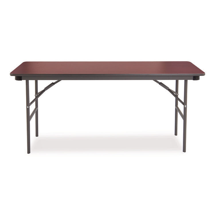 OfficeWorks Commercial Wood-Laminate Folding Table, Rectangular, 60" x 18" x 29", Mahogany Top, Brown Base