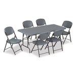 Rough n Ready Commercial Folding Chair, Supports Up to 350 lb, 15.25" Seat Height, Charcoal Seat, Charcoal Back, Silver Base