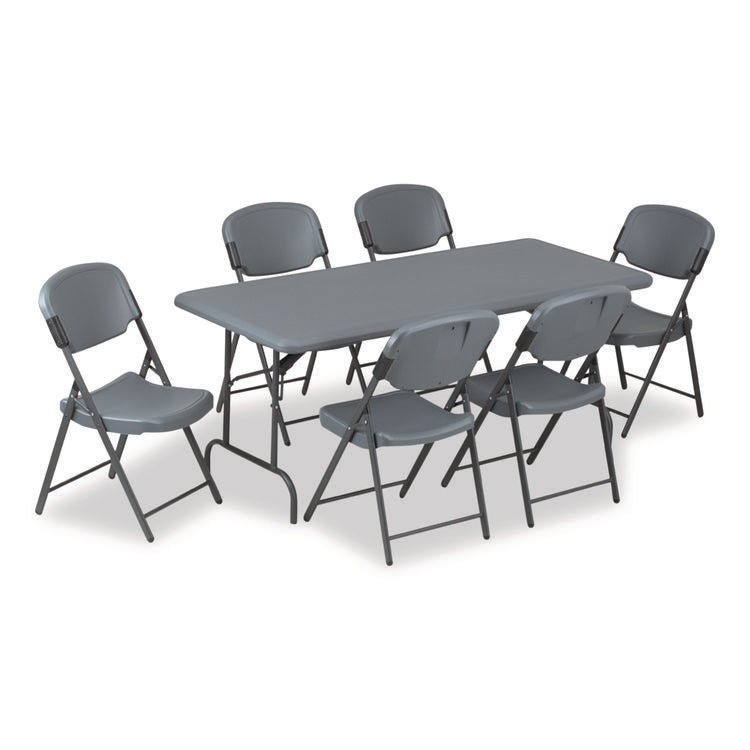 Rough n Ready Commercial Folding Chair, Supports Up to 350 lb, 15.25" Seat Height, Charcoal Seat, Charcoal Back, Silver Base