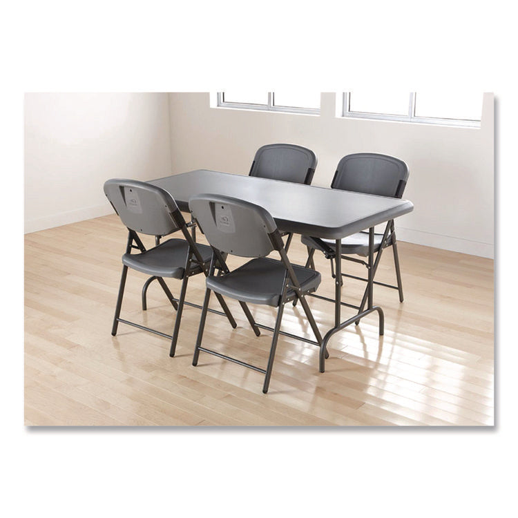 Rough n Ready Commercial Folding Chair, Supports Up to 350 lb, 15.25" Seat Height, Charcoal Seat, Charcoal Back, Silver Base