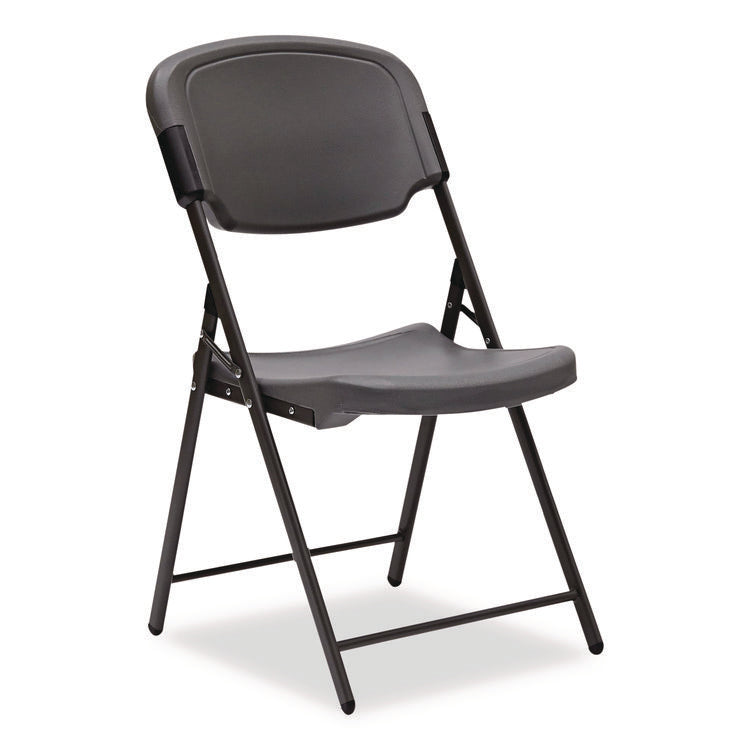 Rough n Ready Commercial Folding Chair, Supports Up to 350 lb, 15.25" Seat Height, Charcoal Seat, Charcoal Back, Silver Base