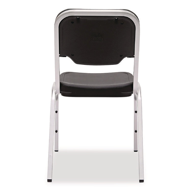 Rough n Ready Stack Chair, Supports Up to 500 lb, 17.5" Seat Height, Black Seat, Black Back, Silver Base, 4/Carton