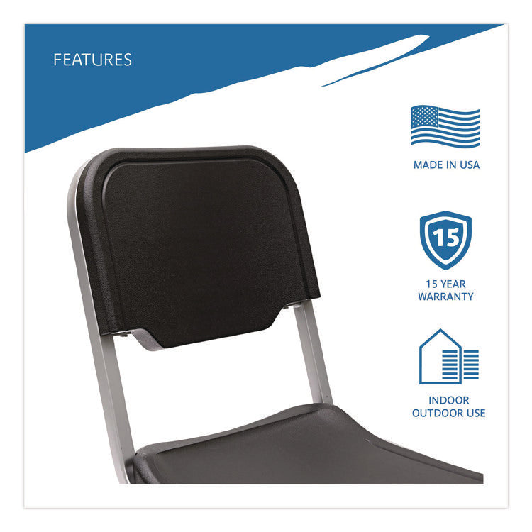 Rough n Ready Stack Chair, Supports Up to 500 lb, 17.5" Seat Height, Black Seat, Black Back, Silver Base, 4/Carton