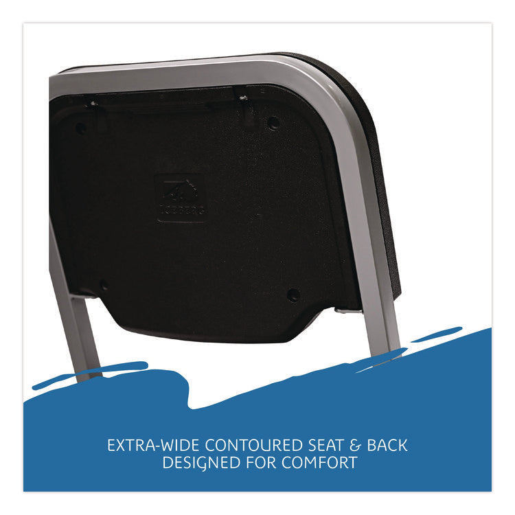 Rough n Ready Stack Chair, Supports Up to 500 lb, 17.5" Seat Height, Black Seat, Black Back, Silver Base, 4/Carton