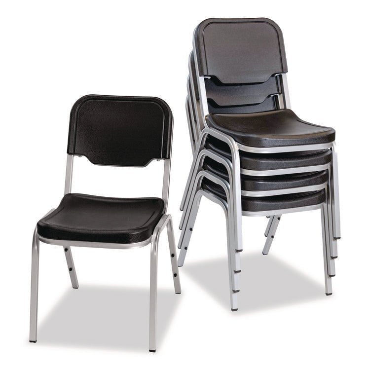 Rough n Ready Stack Chair, Supports Up to 500 lb, 17.5" Seat Height, Black Seat, Black Back, Silver Base, 4/Carton