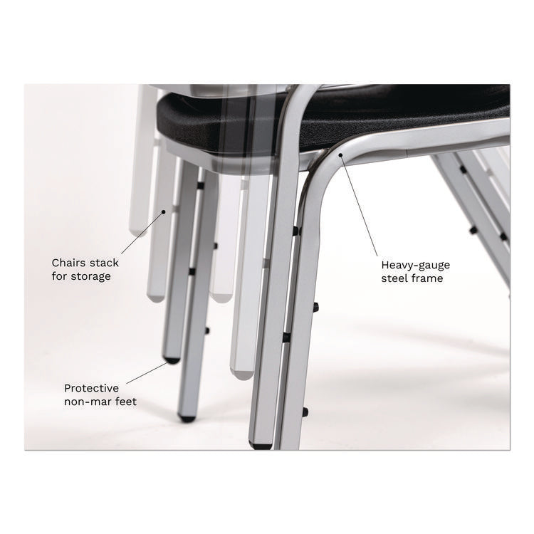 Rough n Ready Stack Chair, Supports Up to 500 lb, 17.5" Seat Height, Black Seat, Black Back, Silver Base, 4/Carton