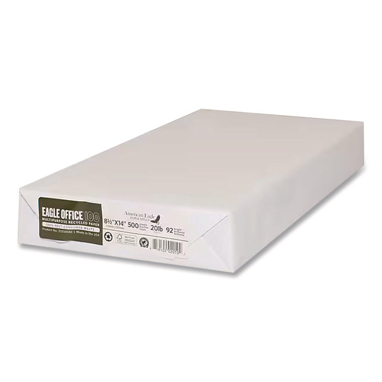 Recycled Multipurpose Paper, 92 Bright, 20 lb Bond Weight, 8.5 x 14, White, 500/Ream, 5 Reams/Carton
