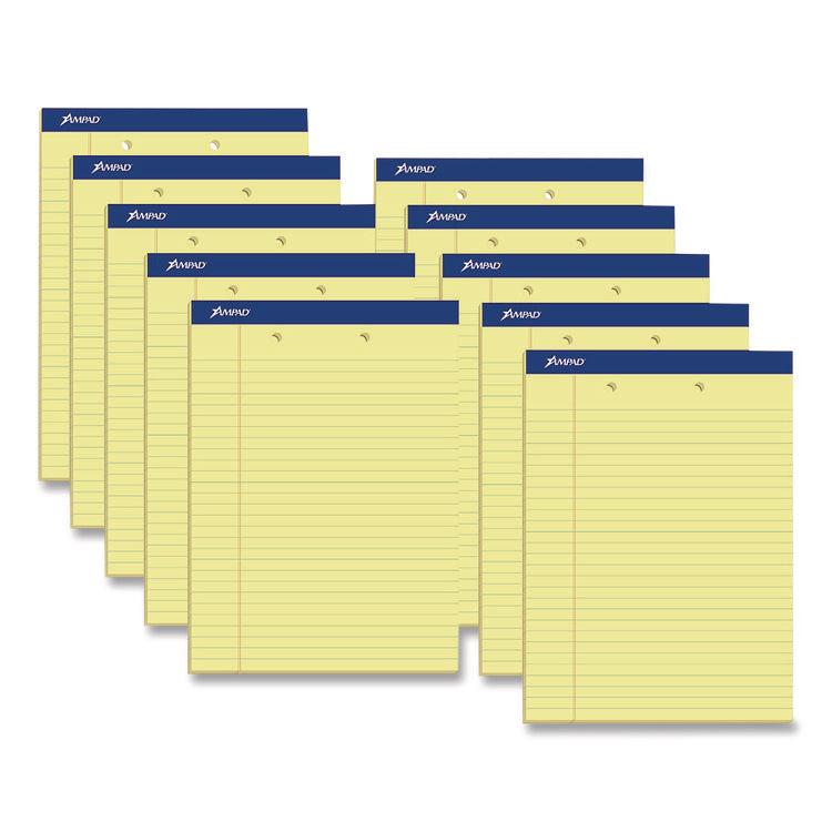 Perforated Writing Pads, Wide/legal Rule, 50 Canary-Yellow 8.5 X 11.75 Sheets, Dozen