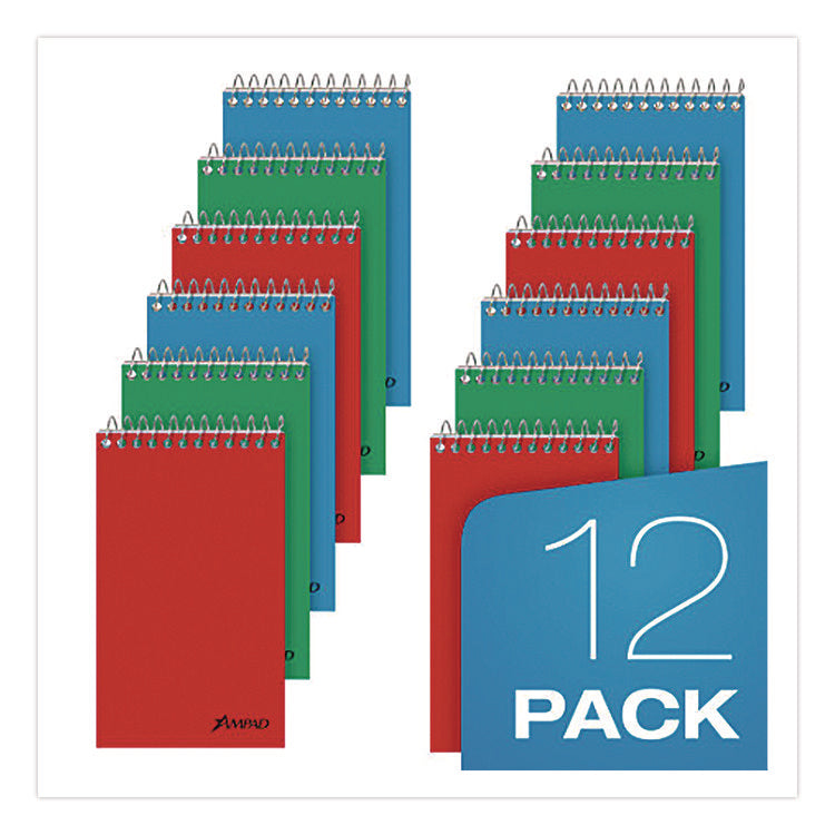 Memo Pads, Narrow Rule, Assorted Cover Colors, 60 White 3 X 5 Sheets, Dozen