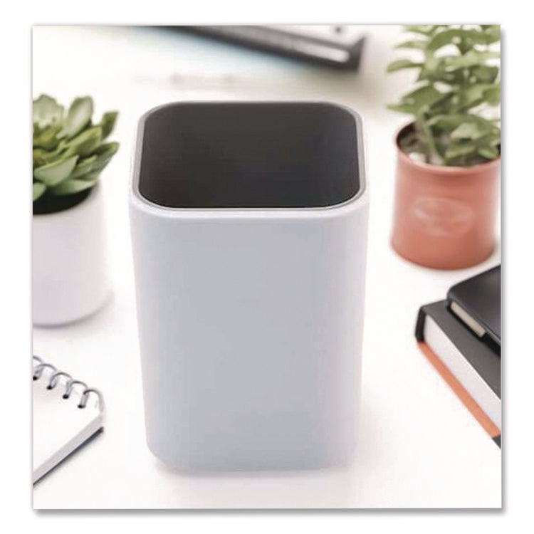 Fusion Pencil Cup, Plastic, 3 x 3 x 4, White/Gray