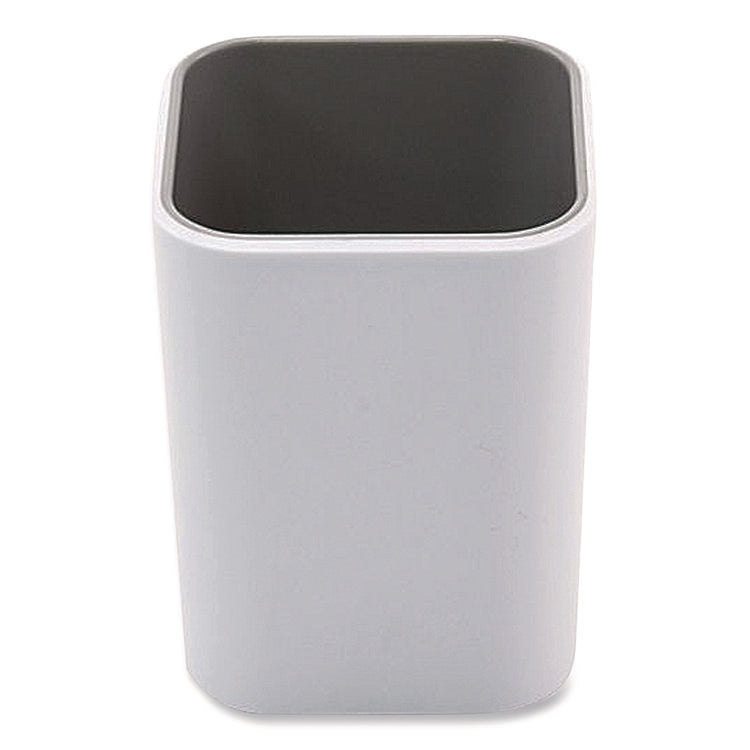 Fusion Pencil Cup, Plastic, 3 x 3 x 4, White/Gray