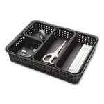 Plastic Weave Basket Bins, Assorted Sizes, Black, 10/Pack
