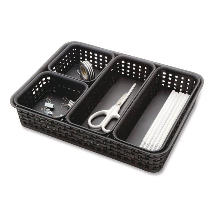 Plastic Weave Basket Bins, Assorted Sizes, Black, 10/Pack