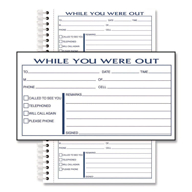 While You Were Out Messages Book, Two-Part Carbonless, 5 x 2.83, 3 Forms/Sheet, 300 Forms Total