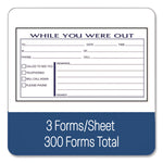 While You Were Out Messages Book, Two-Part Carbonless, 5 x 2.83, 3 Forms/Sheet, 300 Forms Total